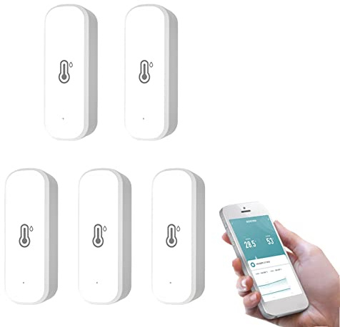 5PCS Zigbee Hygrometer Thermometer Sensor, Smart Temperature Humidity Monitor with Remote App Notification Alert, for Home, Greenhouse, Work with Tuya/for Smart Life APP