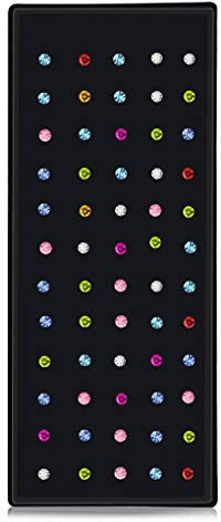 Leeadwaey Nasenstecker, Edelstahl, glänzend, mit Strasssteinen, Titanstahl, 60 Stück/Box, farbe, Medium