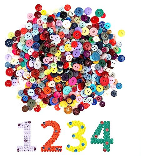 DATEFUN 1000 Stück Bunte Knöpfe Candy Farben Kleine Knöpfe Kunststoff Bastelknöpfe Kinderknöpfe in Verschiedene Größen und Farbe für Kinder DIY Basteln Painting Geschenk Deko(7–15 mm)