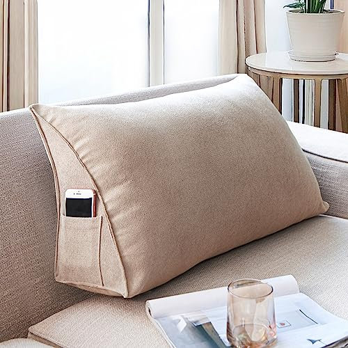 NENIUX Großes Lesekissen mit abnehmbarem Bezug, Keilkissen für Beine, Lendenwirbelstütze, dreieckiges Kopfteil, Rückenlehne, Kissen für Bett/Couch/Tatami, 90 x 35 x 20 cm, Kamelbraun