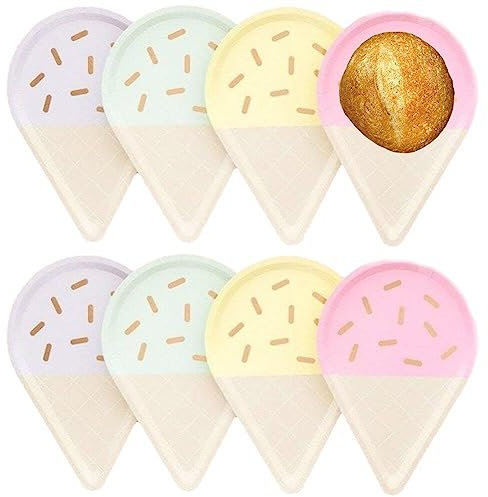 vepoty Platos para postres y Pasteles, 6 uds., Platos de Papel para Fiestas con Forma de Helado, Platos para Fiestas de postres de Verano, Platos Bonitos para Comidas, Platos para Servir