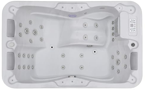Outdoor Whirlpool Modena Weiß - Mit Abdeckung - Abmessung: 205 x 130 x 70 cm, 35 Massagedüsen, LED Beleuchtung, Radio, Lautsprecher, Bluetooth, Whirlpool für 3 Personen