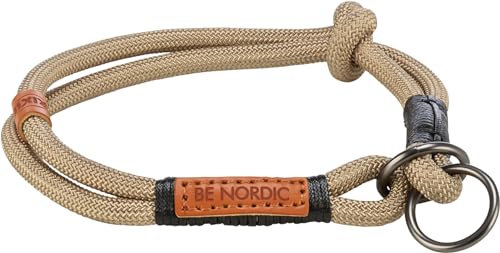 TRIXIE Zug-Stopp BE Nordic S-M Dog Collar, Sand/Black, Comfortable Dog Collar for Small and Medium Dogs with Pull Limit, Robust & Elegant, 17264