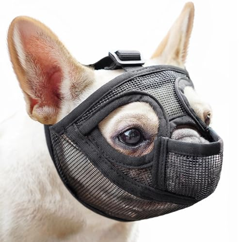 Mayerzon Mesh Kurzschnauzen-Hundemaulkorb für Französische Bulldoggen | Passend für Mops und Englische Bulldogge, verhindert Aasfressen, ermöglicht Hecheln und Trinken | XS