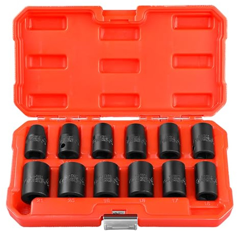 MaxPower Jeu de 12 Douilles 6 Pans 1/2 (10mm-21mm) - Acier Chrome-Vanadium avec Étui de Rangement