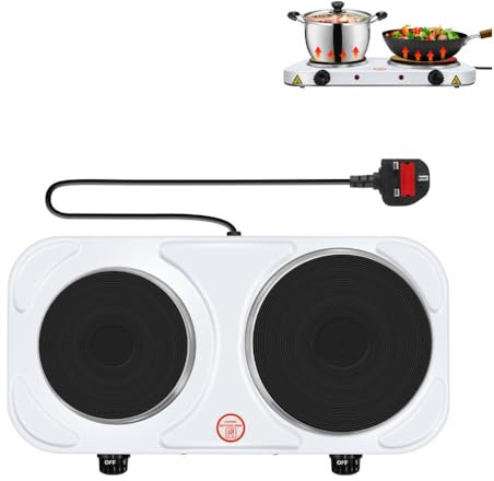 1500W Electric Hot Plate Double with Temperature Control, 5 Power Levels Electric Stove Camping Stove For Home & Caravan