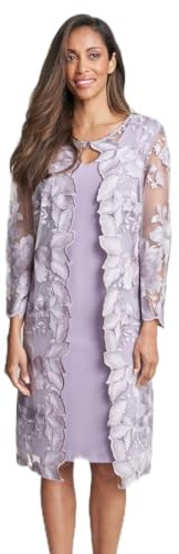 Gina Bacconi Women's Embroidered Lace Mock Jacket with Jersey Dress Cocktail, Orchid Mist, UK 11.5