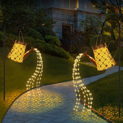 Luces solares para exteriores, luces solares decorativas para jardín, regadera solar con luces, linternas solares colgantes, luces de jardín para jardín, patio, camino, pasarela, impermeable (paquete