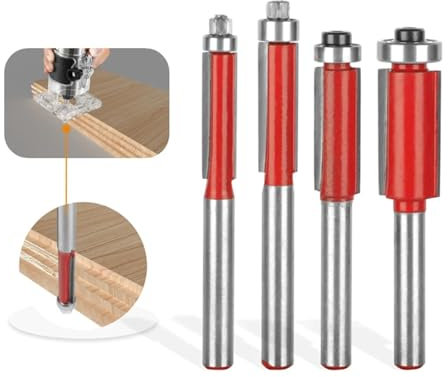 Top Bearing Flush Trim Router Bit , 4 Pcs Pattern Flush Trim Router Bit Set，DIY Carving Woodworking Bearing Trimming Knives For Woodworking Right Angle Edge Sealing Knives ( Size : 4PCS 6.35mm )