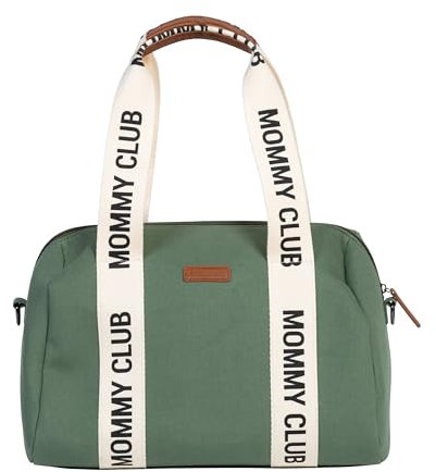 Childhome, Sac A Langer Bebe, Mommy Bag, Matelas a langer bebe Inclus, Nombreux Rangements, Attaches poussette, Bandoulière, Coton, 22L, Mommy Club Signature, Vert