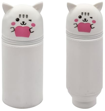MKKZLPN Kawaii Federmäppchen Stifteköcher 2 In 1 Aus Silicon Mäppchen Silikon Stiftetasche Ständer Up Einziehbar Mädchen Teenager Für Schule Studenten(Katzen)