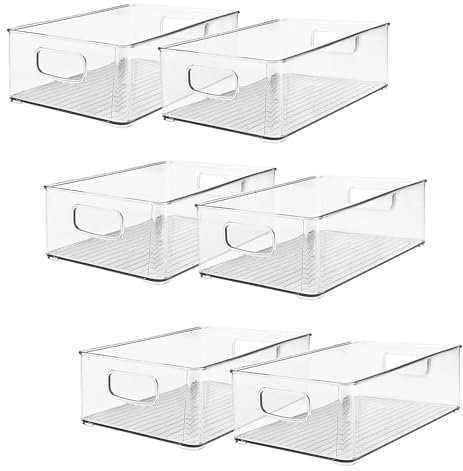 MAHIONG Fridge Storage Organiser Set of 6, Stackable Refrigerator Bins with Handles, Clear Organiser Containers for Kitchen, Refrigerator, Pantry, Cabinet