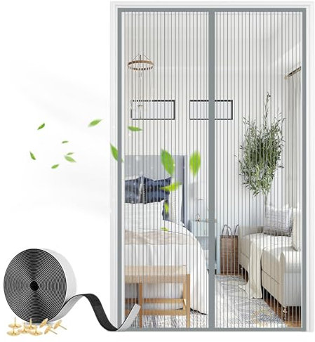 Magnet Fliegengitter Tür, Insektenschutz Balkontür Fliegenvorhang Automatisches Schließen für Wohnzimmer Terrassentür mit Klebeband-Gray-A|| 80x210cm(31x82inch)