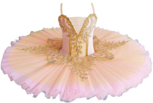 GeRRiT Professionelles Schwanensee-Ballerina-Pfannkuchen-Tutu Neues Ballett-Tüllkleid für Erwachsene Frauen Kinder-Kinder-Tanzkostüm,Orange,140