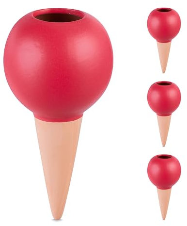 Relaxdays Tonkegel Bewässerung, 4er Set, für 1,5L Flaschen, Gießhilfe für Zimmerpflanzen, Kugel-Design, terrakotta/rot