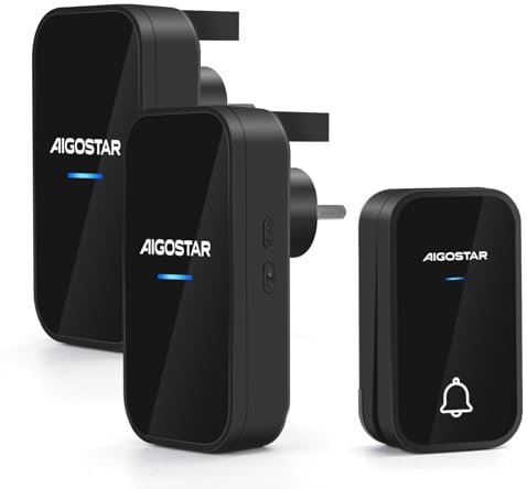 Aigostar Self-Powered Doorbell, Waterproof IP54 Plug in Door Bell, Twin Wireless Doorbell No Battery Required, Front Door Cordless Door Chime at 500ft Range with 36 Chimes, 3-Level Volume