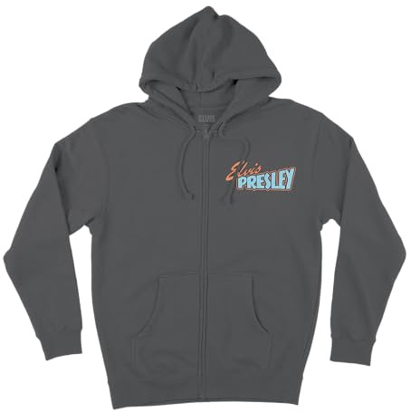 Elvis Presley Felpa con Cappuccio Unisex per Adulti, Ufficiale, con Zip Posteriore, Colore Grigio, Erica Scura, Medium