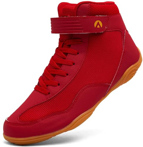 Mufanton Wrestling Shoes for Men Boxing Shoes for Fighting Non-Slip Robust Training Powerlifting Bodybuilding Boots Weightlifting,Red,UK8