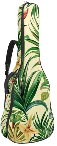 Gitarrentasche für Akustikgitarre mit zwei Taschen, grüne tropische Pflanzen, wasserabweisend, doppelt verstellbarer Schultergurt, Gitarrentasche, Grüne tropische Pflanzen, 42.9x16.9x4.7 in, Stilvoll