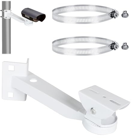 SUPAWAY Soporte de pared para cámara de vigilancia Soporte de aluminio para cámara vigilancia exterior con 2 abrazaderas ajustables 200mm Soporte para cámara de vigilancia Cámara de seguridad (Blanco)