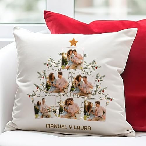 Transparent Gift Cojín Personalizado con Fotos y Texto Árbol. Cojines Personalizados Decoración de Navidad. Funda Personalizada con o Sin Relleno. Regalos Personalizados con Foto. Regalos Navideños