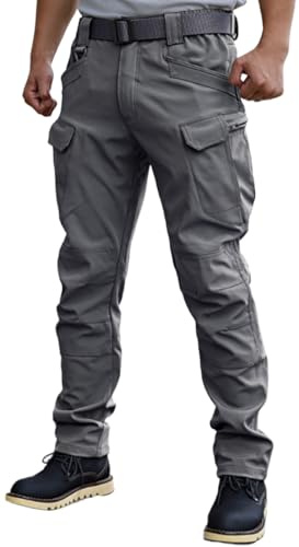 WINKEEY Pantaloni da Lavoro Uomo Mimetici Multi Tasca, Tuta Primavera Autunno, Trekking, Grigio XL