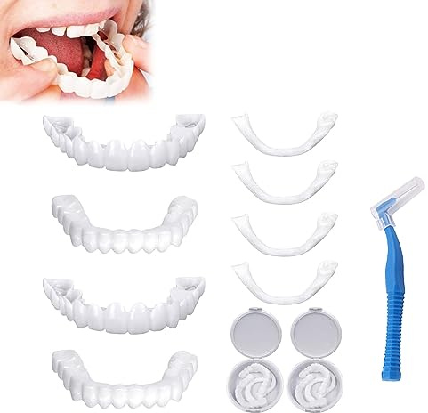 2 Paar Prothesen Gefälschte Zähne, Falsche Künstliche Temporäre Zähne Zahnspange Lächeln Furniere Kosmetische Provisorische Zähne Zahnersatz Prothese Künstliche Veneers Zähne Oben und Unten