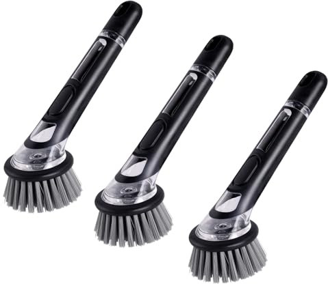 Spazzola per lavastoviglie con dosatore di detersivo, 3 pezzi, spazzola per lavastoviglie, ricaricabile, set di spazzole per la pulizia, spazzola da cucina multifunzionale per pulire piatti, pentole