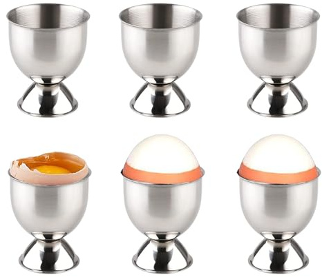 Edelstahl Eierbecher,Stabil zum Frühstück Eiern - 6 Stück Stabil zum Frühstück Eiern Eierhalter für Familie Kinder,Silber