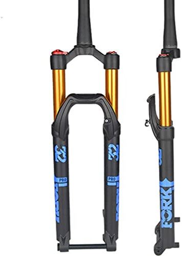 Forcella anteriore con sospensione pneumatica MTB da 26/27,5/29 pollici, escursione 120 mm, rimbalzo regolabile, perno passante, tubo conico in discesa con blocco (colore: blu, dimensioni: 27,5'')