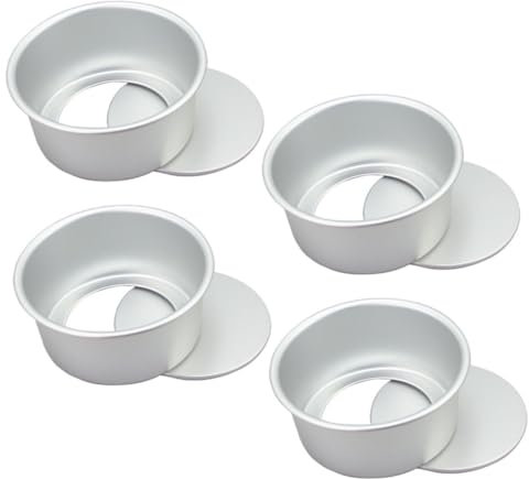 Cabilock Molde Para Hornear Redondo 4 Pulgadas Anodizado Base Desmontable, Set 4 Piezas De Aleación De Aluminio Antiadherente, Para Repostería Casera y Postres Diy En Cocina Doméstica