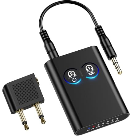 OQIMAX Adaptateur Bluetooth, Récepteur Émetteur Bluetooth 5.2 Jack 3.5mm pour 2 Casques, Aux Receiver Transmetteur pour Avion/Chaîne Stéréo/TV/Casque, APTX, Faible Latence, Double Connexion