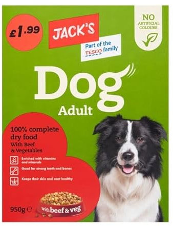 Jack's Adult Dog Dry Food with Beef and Vegetables, Adult, 950g Packs PM Grain Free (10 Packs, Beef)