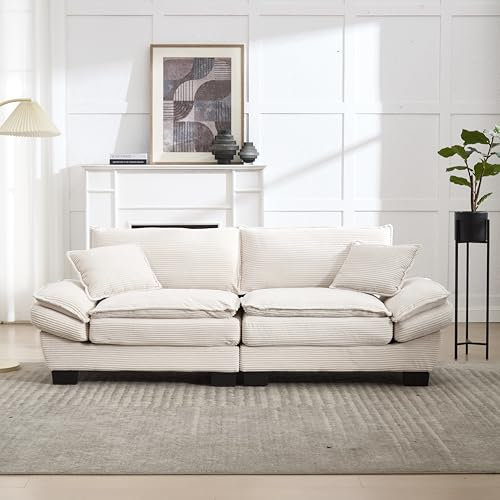 AUKWIK Modernes 2 Sitzer Sofa Doppelsofa, Kleines Stoffcouch mit Armlehne, Ecksofa Couch Loungesofa mit 2 Kissen für Wohnzimmer/Wohnung/Büro, Beige