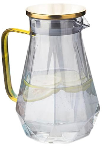 Jarra de vidrio con tapa, botella de agua de vidrio de diamante moderna de 2 litros con boquilla y mango, jarra de jugo resistente al frío/calor para agua fría y caliente bebe té