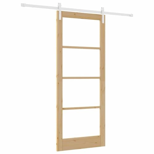 vidaXL Schiebetür Orkdal mit Beschlag Massivholz Kiefer Natur und Weiß 86X211 cm Innen für Wohnzimmer Esszimmer Küche Verstellbare Komponenten Innenset Trennwand Modern Bauernhaus Transparent