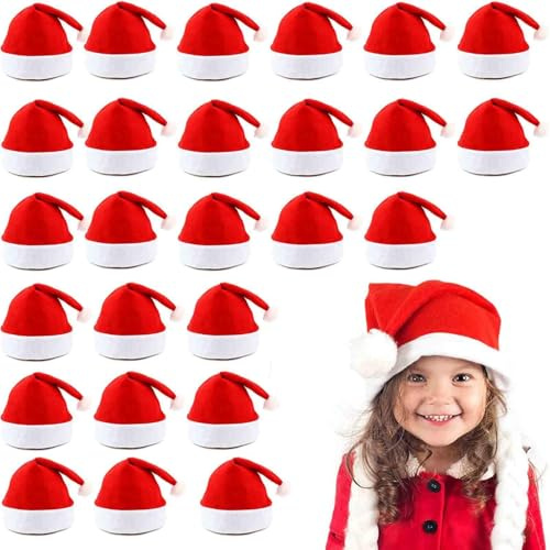 LYFETC Weihnachtsmütze 24 Stück Nikolausmütze Weihnachtsmann Mütze,Rote Santa Mütze Warm Dicker Nikolaus,Weihnachtsmütze Erwachsene für Kinder,Santa für Erwachsene Baby