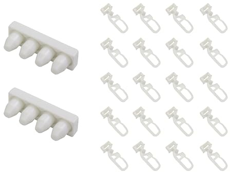 GARDINIA Set aus 20 Maxi Klickgleitern inkl. Gardinenhaken (Faltenlegehaken), Sowie 2 Endstücken, 1-läufig, Für Aluminium-Gardinenstangen/-schienen, Kunststoff, Weiß