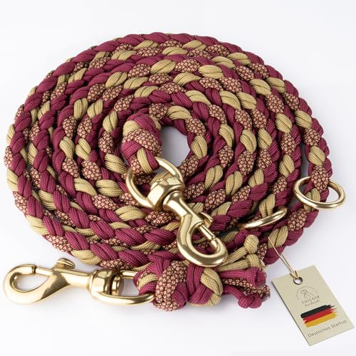 Tailoir Hundeleine 2m geflochten - Tauleine Hund, Mittelgroße - Große Hunde | Paracord Tau Leine verstellbar, Dog Leash Führleine, Bissfeste Freihandleine zum Umhängen, Trainingsleine, Rot Gold