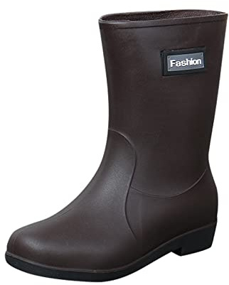 LOIJMK Botas de goma para mujer, resistentes al agua, botas de lluvia, medias altas, botas de trabajo, botas de goma, antideslizantes, zapatos de jardín, botas de lluvia, botines, marrón, 38 EU