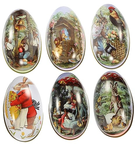 Tofficu 6pcs Easter Tinplate Storage Case Easter Candy Holder Decor Chocolate Eggs Box