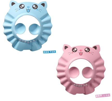 2 Pack Baby Hair Washing Shield,Baby Shower Cap,Hair Washing Aids for Kids,Adjustable Kids Hair Washing Shield,Soft Deer Design with Extended Strip for Eye and Ear Protection(Pink Blue)