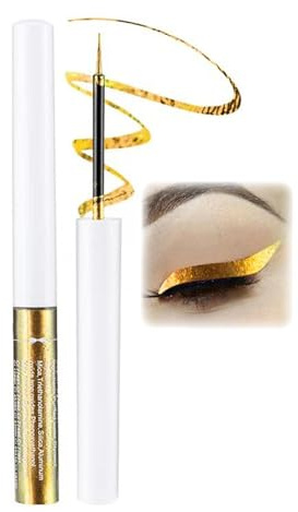 Kameleont flytande eyeliner, flytande eyeliner vattentät, glitter metallisk guld eye liner penna, multichrome eye liner glitter ögonskugga, ultrafin spets, hållbar skimmer kajalpenna (guld)