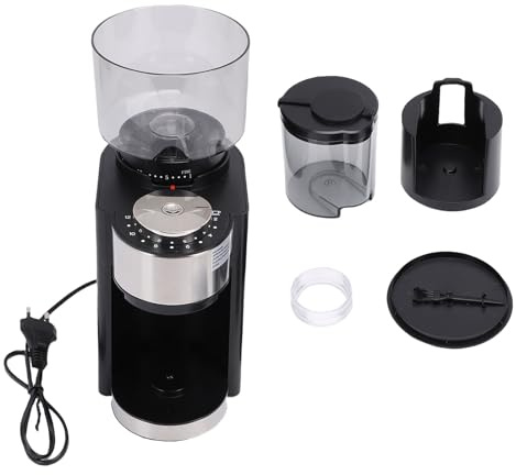 Haofy Molinillo de café Eléctrico Rebaba de Acero Inoxidable Cónico Ajustable Grano Casero Espresso Prensa Francesa Cocina de Goteo Grande Silencioso Fácil de Limpiar Cepillo (Enchufe europeo 220V)