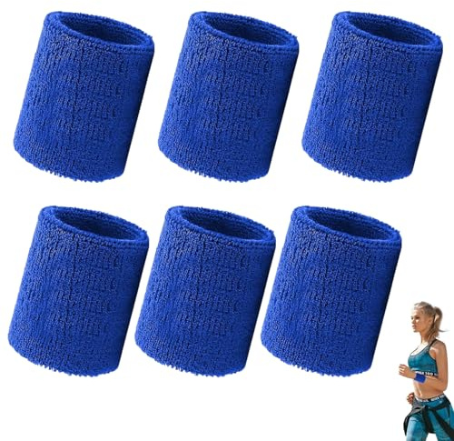 6 Stück Schweißbänder, Schweißband Handgelenk Fitness Schweissband Weiche Baumwolle für Damen Herren Kinder Fußball, Absorbierende Schweißband für Basketball, Tennis, Gymnastik - Dunkelblau