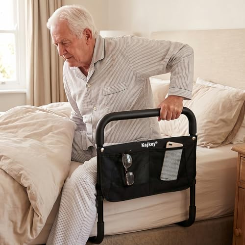 kajkey Barandilla Cama Adulto y Ancianos – Barrera Cama Adultos con Correa de Seguridad y Bolsillo – Barandillas de Cama para Adultos Anticaídas, Agarre Antideslizante para Postoperatorio y Embarazo