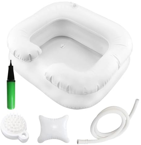 Lavabo gonflable pour les personnes alitées, avec oreiller mobile avec pompe à air, peigne de massage, tuyau de vidange pour personnes âgées, handicapées et femmes enceintes