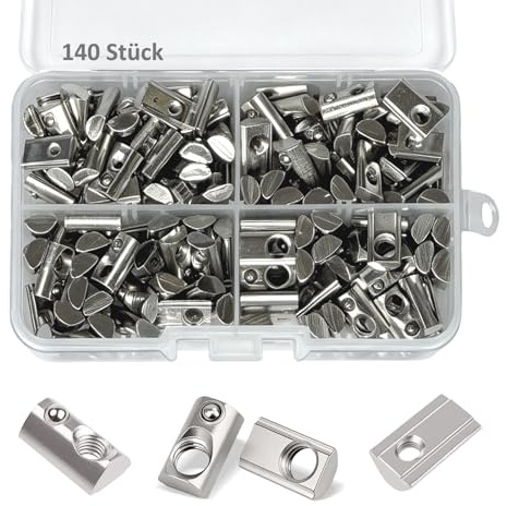 Xinjiayi 140 stycken spårstenar, 20-serien, M3, M4, M5, M6, spårstenar, kolstål, glidmutter med fjäderkula för aluminiumprofil, 3D-skrivare, CNC, fräs, gör-det-själv-projekt