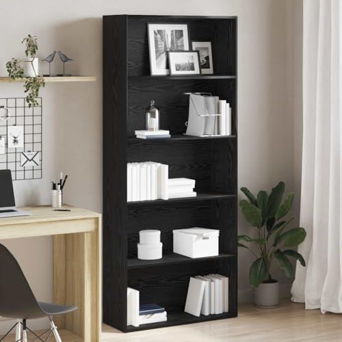 Plumbpyr Libreria nera effetto rovere, 80 x 30 x 189 cm, in legno, con molto spazio per soggiorno, ufficio, studio, versatile come scaffale per documenti o divisorio