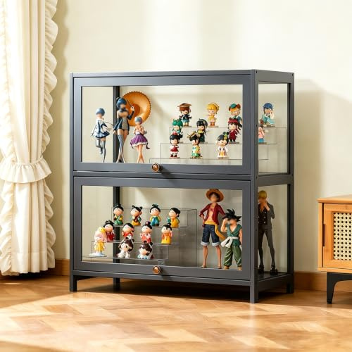 unmjgybc Eckvitrine, Glasvitrine Vitrine aus Holz, Hängende Wandvitrine, Lagerregale Acryl Sammlung Vitrine, Große Stauraumkapazität, für Wohnzimmer Schlafzimmer Studierzimmer Grau 73×60×32cm